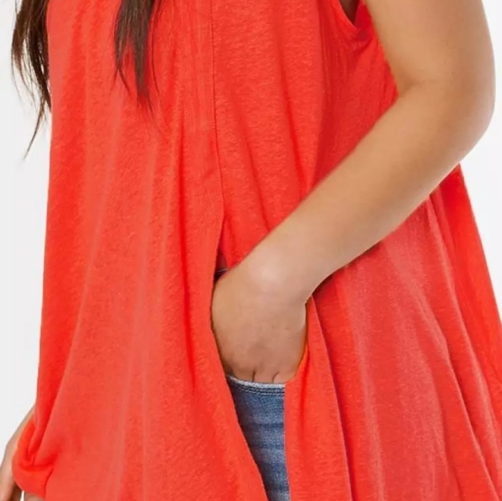 Free people 'Keep It Casual' Linen Coral short Sleeve Stretchy Pullover Blouse